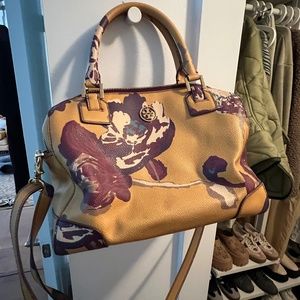 Tory Burch Yellow Floral Print Leather Robinson Middy Satchel